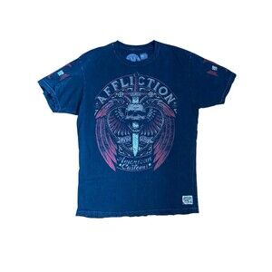 Affliction Mens Live Fast American Customs T-Shirt Size XL Black Y2K Skull Sword